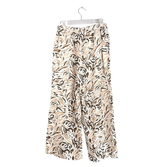 Tahari Wide Leg Linen Crop Pants in Cream/Brown/Tan Colors Size Small NEW - Picture 2 of 9